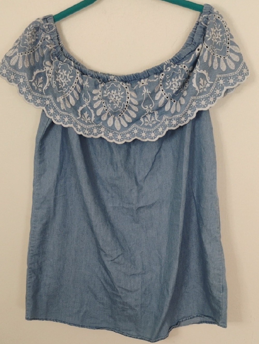 Haute Monde Light Blue Off-Shoulder Embroidered Tunic large